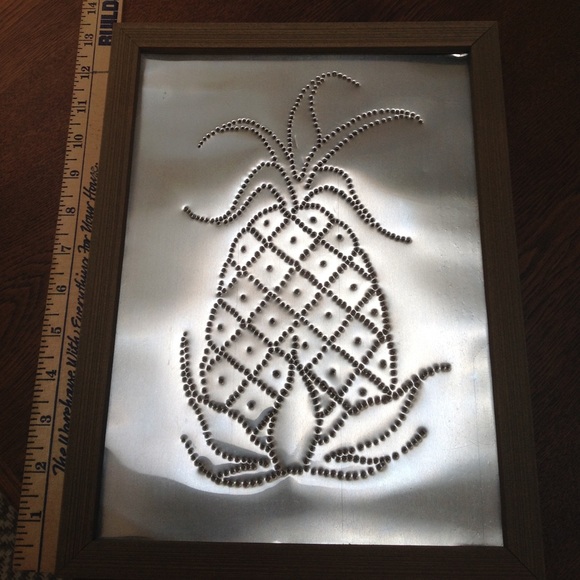 Metal punch pineapple. Framed w/hangar, ready to hand. Hospitality symbol. - Picture 1 of 3